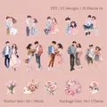 Stickers PET thème fille comprenant 30 motifs aquarelle de couples et de fleurs - Amour Timide