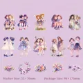 30 adesivi in PET stile vintage con ragazza e fiori per journaling in viola tenue - Tempo Dei Migliori Amici