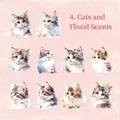 Lot de 10 autocollants PET chatons aquarelle aux motifs de chats et fleurs pour scrapbooking - Parfum de Chat