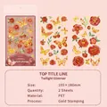 Twilight Glimmer PET stickers with gold stamping featuring red roses and butterflies - Twilight Glimmer