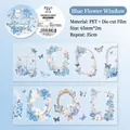 Blue vintage PET window decorative tape for scrapbooking with floral motifs 65mm x 2m - Blue Window