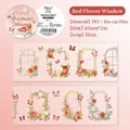 Red flower window PET tape with vintage roses and butterfly patterns for scrapbooking - Red Window