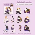 Weekend Girl PET stickers set with 20 pieces featuring cute girl and cat illustrations - Cat Daily Life