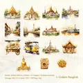 Golden Bangkok watercolor PET stickers featuring Thai temples and Tuk-Tuk icons - Golden Bangkok