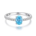 Anillo de lujo en plata S925 con circón azul óvalo y banda con pavé de gemas - US 5 / Circonia Azul-CBJZ075