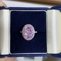 Luxurious S925 silver ring featuring a large oval pink gemstone in a blue velvet box - US 5 / Pink Rhinestone