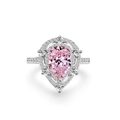 Elegant pear-shaped pink crystal ring in S925 sterling silver with double halo setting - US 5 / White & Pink Zirconia