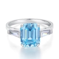 Bague élégante en argent 925 avec zircon bleu aigue-marine de 6ct de taille émeraude - US 5 / Bleu