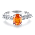Anillo de plata de ley S925 con piedra naranja ovalada de 3 quilates y halo - US 5 / Naranja Fanta