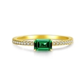 Anello vintage in argento 925 con smeraldo, placcato oro e pietra verde rettangolare - US 5 / Stile Zirconia Verde Oro (CBJZ023)