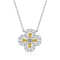 S925 silver necklace featuring a clover pendant with radiant yellow and white zircon stones - Clover Necklace (XL003)