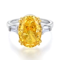 Oval yellow carbon diamond ring in S925 sterling silver with trapezoid side stones - US 5 / Yellow