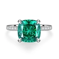 Anillo de plata S925 con gema verde esmeralda corte cojín y detalles de pavé brillante - US 5 / Verde esmeralda