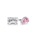S925 Sterlingsilber Toi et Moi Ring mit Smaragdschliff und birnenförmigem rosa Stein - Einstellbar Offen / Offener Ring