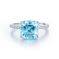 Anillo de plata 925 con aguamarina de corte Asscher y diamantes en los laterales - US 5 / Aguamarina