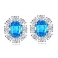 Boucles d'oreilles S925 en argent avec aigue-marine ovale et zircons scintillants - Argent 925 / Bleu Océan