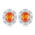 Orecchini a lobo in argento S925 con zircone arancione ovale e alone di cristalli - Argento 925 / Arancio Fanta (ED017)
