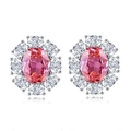 Orecchini a fiore in argento sterling S925 con zaffiro rosa e zirconi brillanti - Argento 925 / Rosa Padparadscha (ED018)