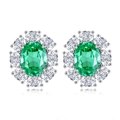 Orecchini a perno in argento S925 con pietra Paraiba verde ovale e halo di zirconi - Argento 925 / Verde Paraiba (ED019)