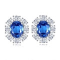 Orecchini a perno in argento S925 con gemma blu e contorno di diamanti bianchi - Argento 925 / Blu Scuro (ED016)