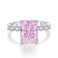 Anello elegante in argento S925 con gemma rosa rettangolare e zirconi a onde - US 5 / Rosa (CBJZ113)