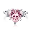 Elegante anillo de plata de ley S925 con piedra rosa de corazón y piedras laterales - US 5 / Rosa (CBJZ129)