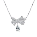 Elegante collana a fiocco in argento sterling S925 con diamanti e ciondolo a forma di pera - Stile Fiocco con Pietra Principale Bianca (XL033) / Argento 925