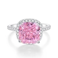 Anello di lusso con diamante rosa da 5 carati taglio cushion in argento S925 e halo - US 5 / Zirconia Rosa (CBJZ108)