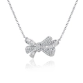 Elegante collana con ciondolo a fiocco in argento sterling S925 con zirconi micro-pavimentati - Argento 925 / Collana a Fiocco Argento (XL030)