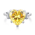 Anillo de plata S925 con piedra de corazón amarilla y detalles de diamantes pavé - US 5 / Amarillo (CBJZ128)