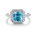 Bague élégante en argent S925 avec grand zircon bleu ciel carré et diamants pavés fins - US 5 / Zirconia Bleu (CBJZ088)