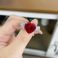 Luxury S925 silver heart ruby ring with side diamonds and three-claw setting - US 5 / Red Corundum