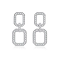 Sprankelende S925 zilveren geometrische dubbele rechthoek oorbellen met zirkonia steentjes - Pave Geometrische Dubbele Ring (ED024) / 925 zilver / Wit