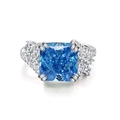 Luxe S925 zilveren ring met vierkante blauwe saffier en schitterende kristallen halo - US 5 / Blauwe Zirconia (CBJZ093)