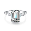 Classic S925 silver ring featuring emerald cut emerald centerpiece with baguette side stones - White Zirconia