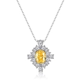 Élégant collier en argent S925 avec pierre jaune ovale et halo de zircon floral - Collier Pétale Ovale (XL013)