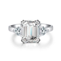 S925 Sterlingsilber Ring mit Smaragdschliff Stein und Billionen-Seitenedelsteinen - US 5 / Weißer Zirkonia (CBJZ154)