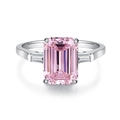 Elegant 5-carat emerald cut pink diamond silver ring with trapezoid side stones - Pink Zirconia