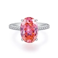 Luxusring aus 925 Sterlingsilber mit 6ct ovalem rosa-orange Stein und Mikro-Pave-Diamanten - US 5 / Rosa Diamant
