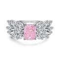 S925 zilveren ring met een roze radiant geslepen edelsteen en marquise zijstenen - US 5 / Roze Zirkoon (CBJZ147)