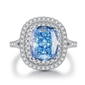 Δαχτυλίδι με γαλάζιο πολύτιμο λίθο cushion cut και διπλό φωτοστέφανο από ασήμι 925 - US 5 / Σκούρο Μπλε Ζιργκόν