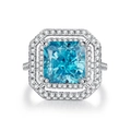 Anello in argento sterling S925 con acquamarina taglio radiant e doppio alone di diamanti - US 5 / Blu