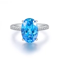 Eleganter S925 Sterlingsilber Ring mit ovalem Aquamarin und Mikro-Pave-Zirkonia - US 5 / Saphirblau