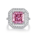 Lussuoso anello in argento S925 con zircone rosa taglio cushion e doppio halo di diamanti - US 5 / Rosa