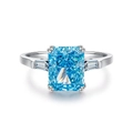 Lussuoso anello in argento S925 con zircone blu taglio radiant e diamanti a baguette - US 5 / Zirconia Blu