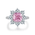 Bague fleur luxueuse en argent S925 avec pierre centrale rose et détails de pétales - US 5 / Rose