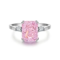 Elegante anello in argento S925 con gemma rosa taglio radiant e pietre laterali a trapezio - US 5 / Zirconia Rosa