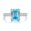 Anillo clásico de plata S925 con aguamarina talla esmeralda y pavé de diamantes laterales - US 5 / Azul