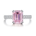 Anillo de plata S925 con diamante rosa de talla esmeralda y acentos en pavé de circonio - US 5 / Rosa