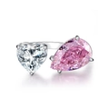 Anillo ajustable de plata 925 con piedras rosas en forma de corazón y de pera - Abierto Ajustable / Circonita Rosa